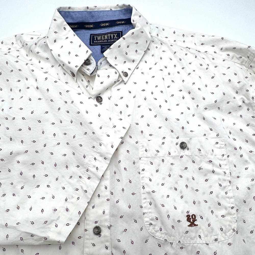 WRANGLER TWENTYX Men's XL White Geometric Print Short Sleeve‎ Button Down Shirt